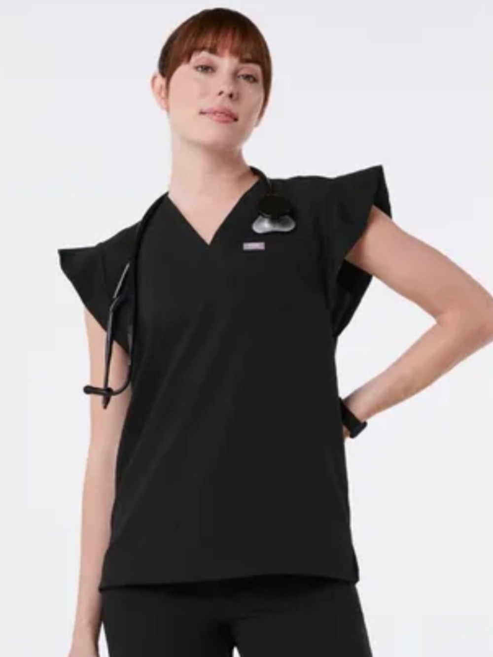 ISO Figs Black Flutter Sleeve V-Neck Scrub Top